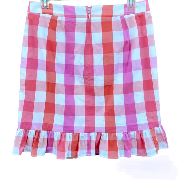 J. Crew Gingham Plaid Ruffle Skirt Pink and Orange Size 2 NWT - Picture 6 of 13